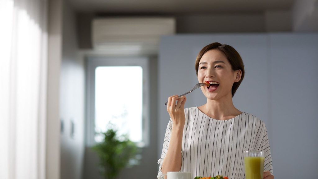 a woman eating